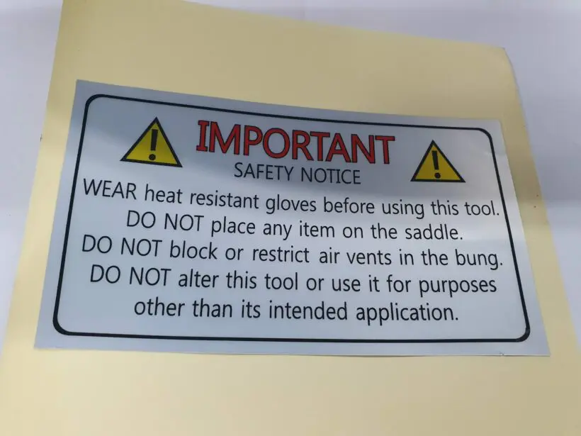 Barrel Cleaning Tool Warning Sticker