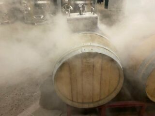 optima wine barrel steam tool in use at Casa Larga Winery