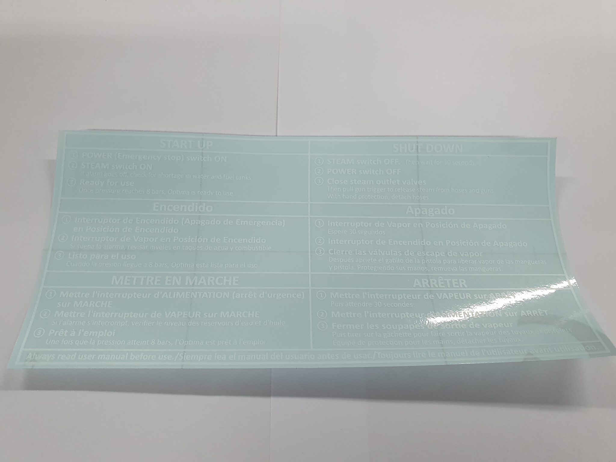 Start Up/Shut Down Instruction Sticker, XD/XE - Steamericas, Inc.