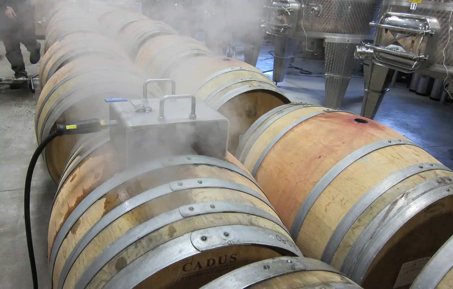 Optima steamer using steam to swell barrels at winery